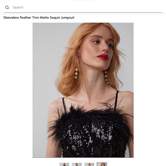 NEW YORK AND COMPANY feather trim sequin jumpsuit size small NWOT - Picture 4 of 5